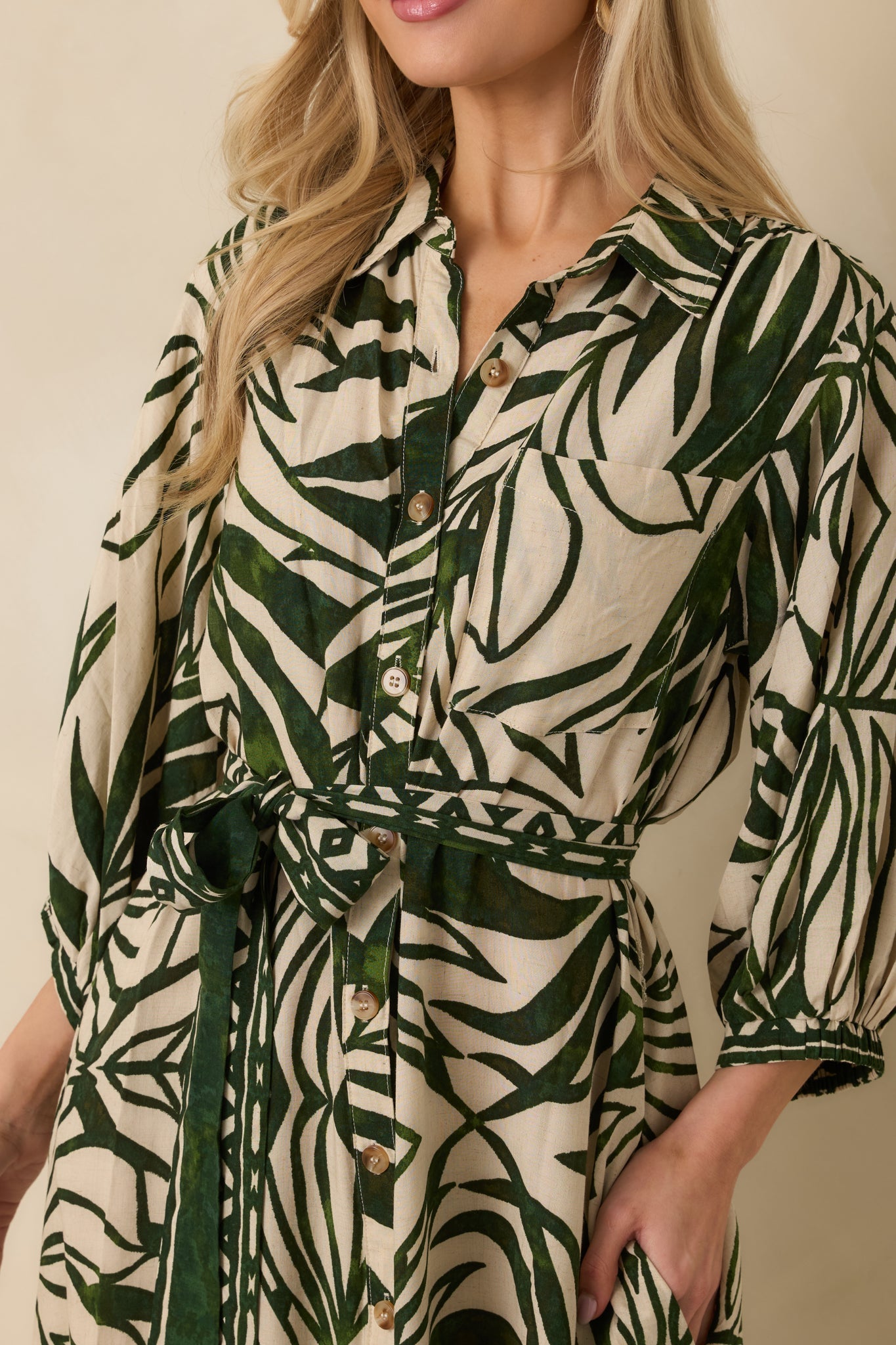 Stick To The Plan Green Tropical Print Linen Blend Maxi Dress