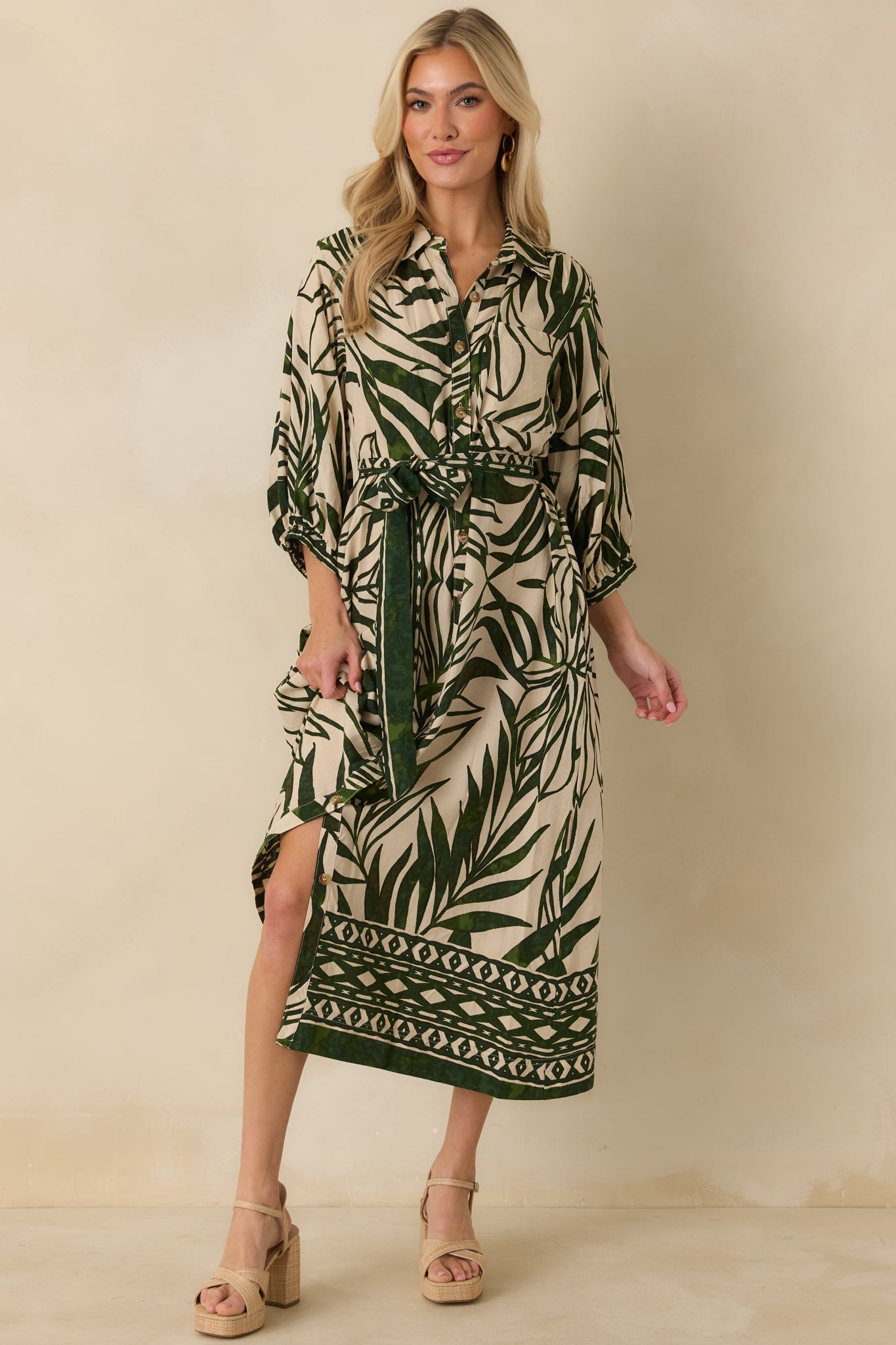 Stick To The Plan Green Tropical Print Linen Blend Maxi Dress