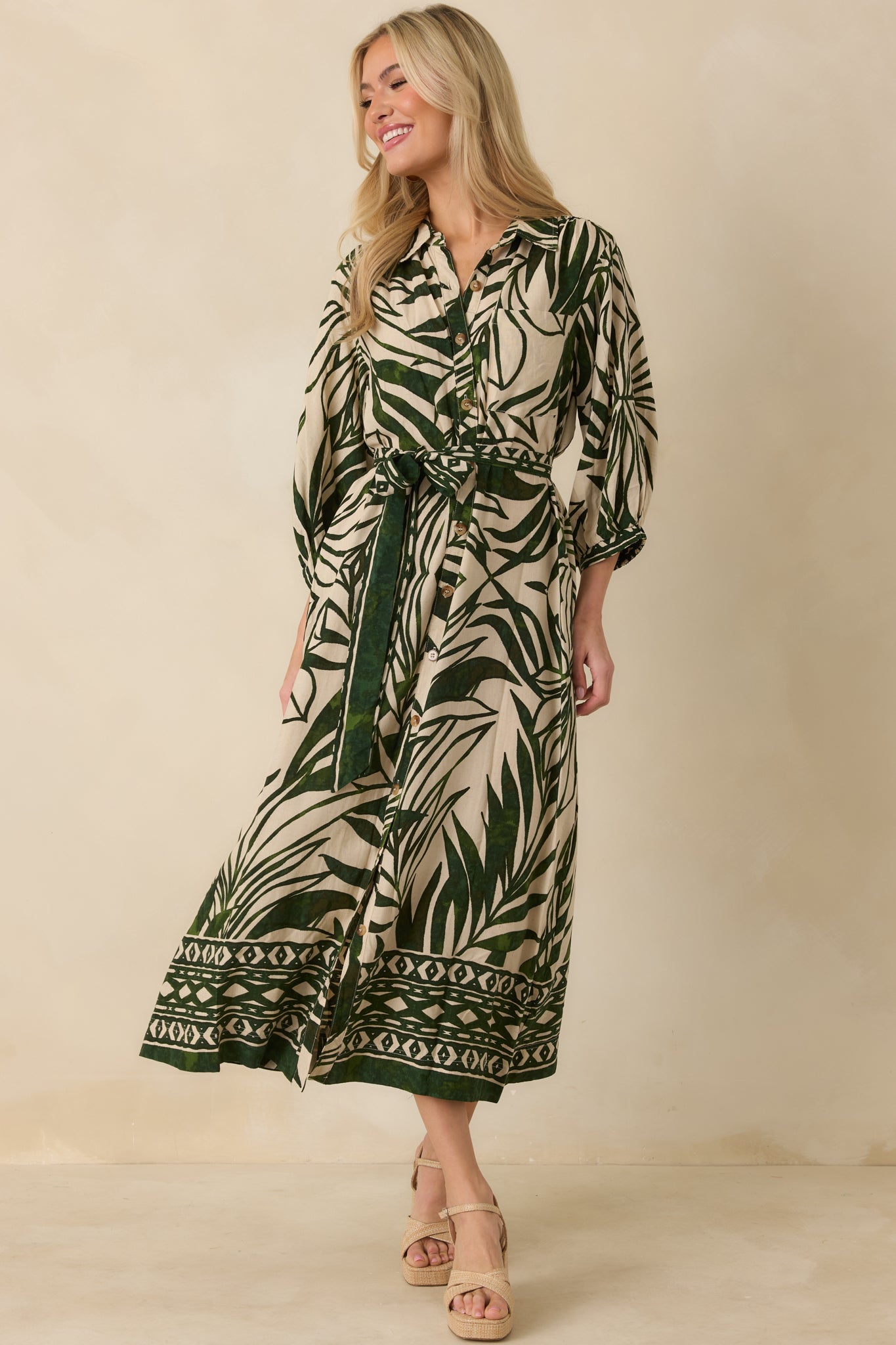 Stick To The Plan Green Tropical Print Linen Blend Maxi Dress