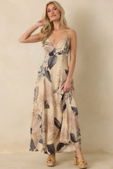 Say It Again Beige Multi Tropical Tie-Back Maxi Dress