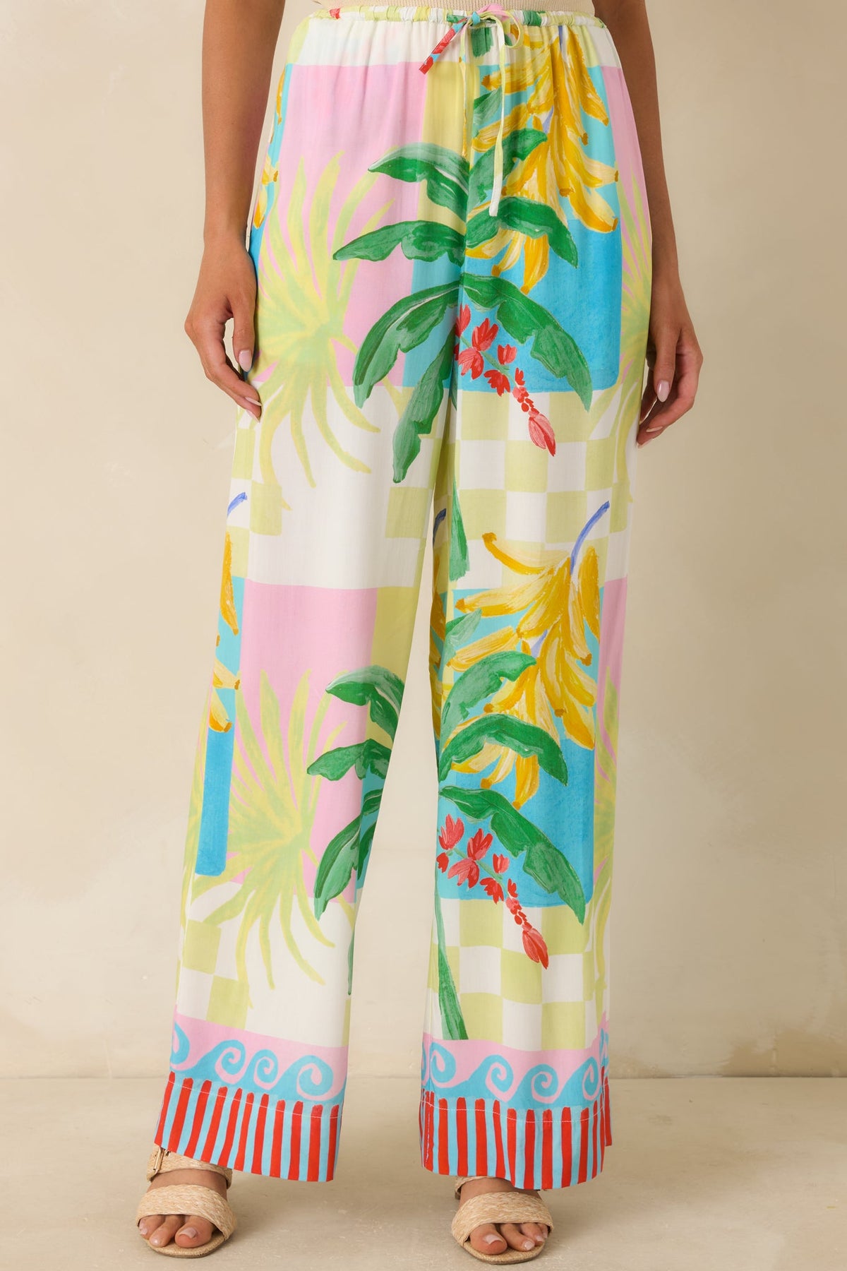 MINKPINK Palmira Multi Vacation Palms Print Drawstring Pants