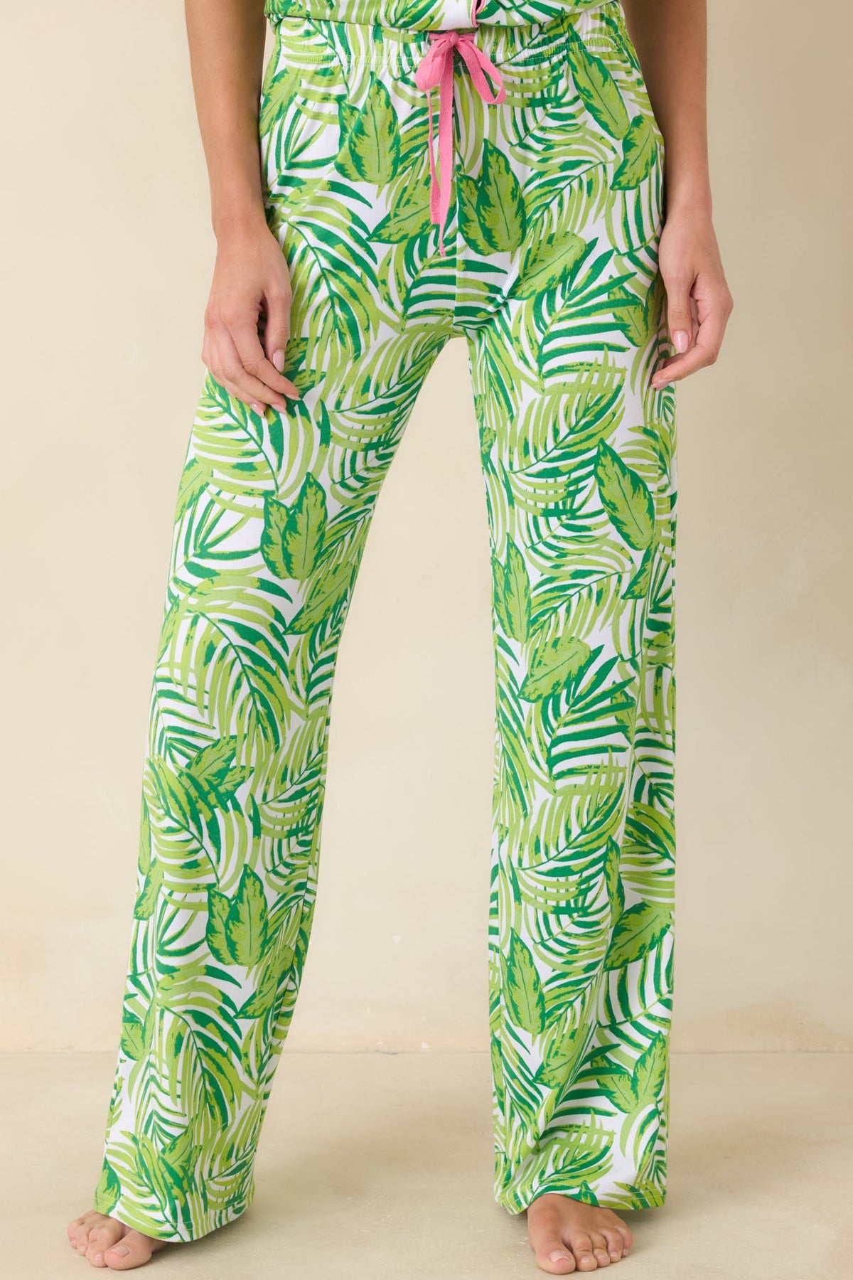 Leaf It to Me Green Leaf Print Drawstring Pajama Pants