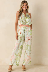 Palm Breeze Seafoam Green Multi Palm Print Sleeveless Top