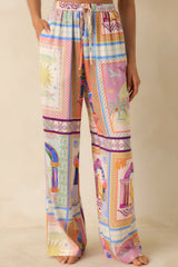 MINKPINK Elysia White Multi Tropical Tile Print Drawstring Pants