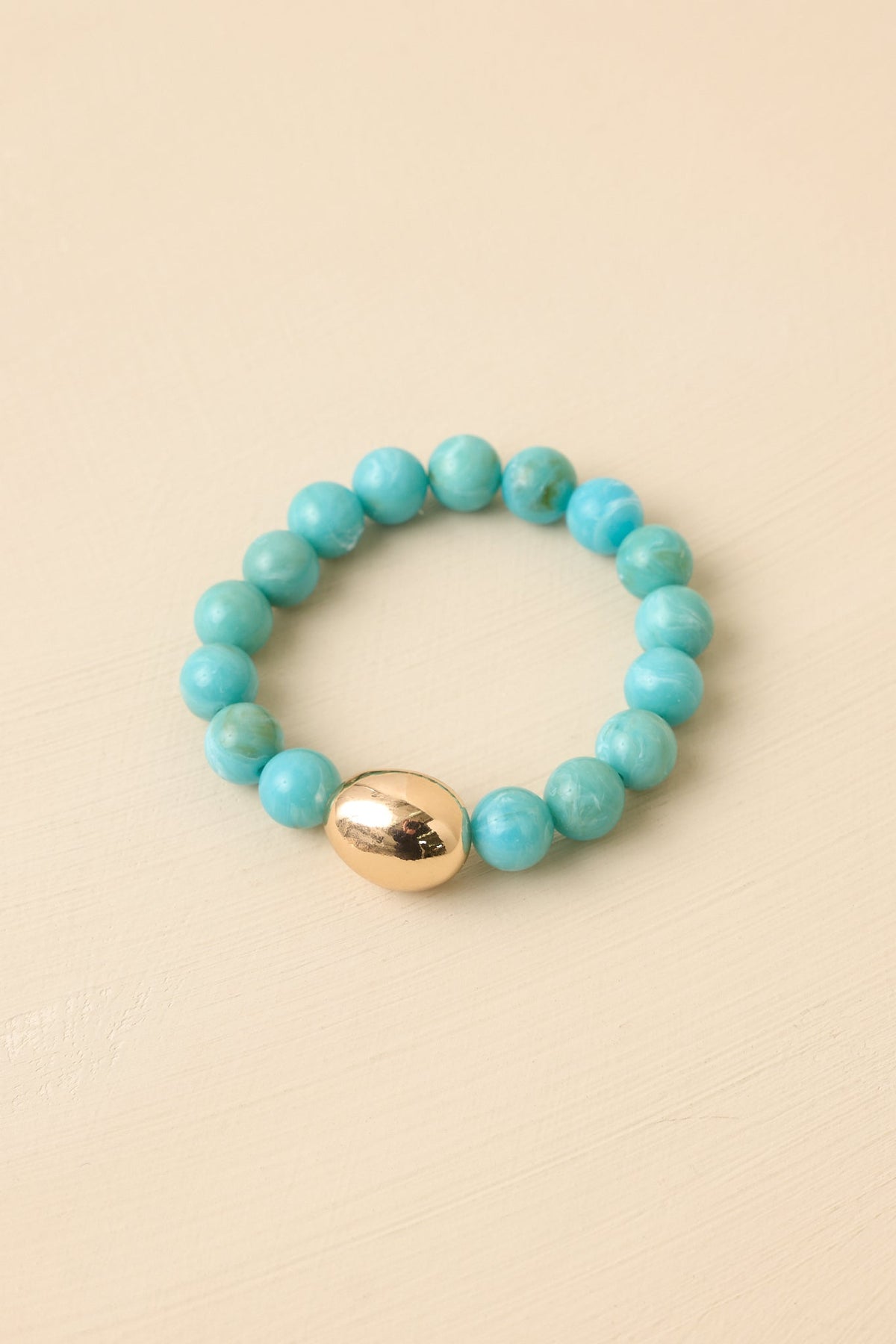 Always a Soft Spot Turquoise Beaded Gold Accent Stretch Bracelet