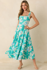Laguna Bloom Turquoise Multi Floral Sleeveless Midi Dress