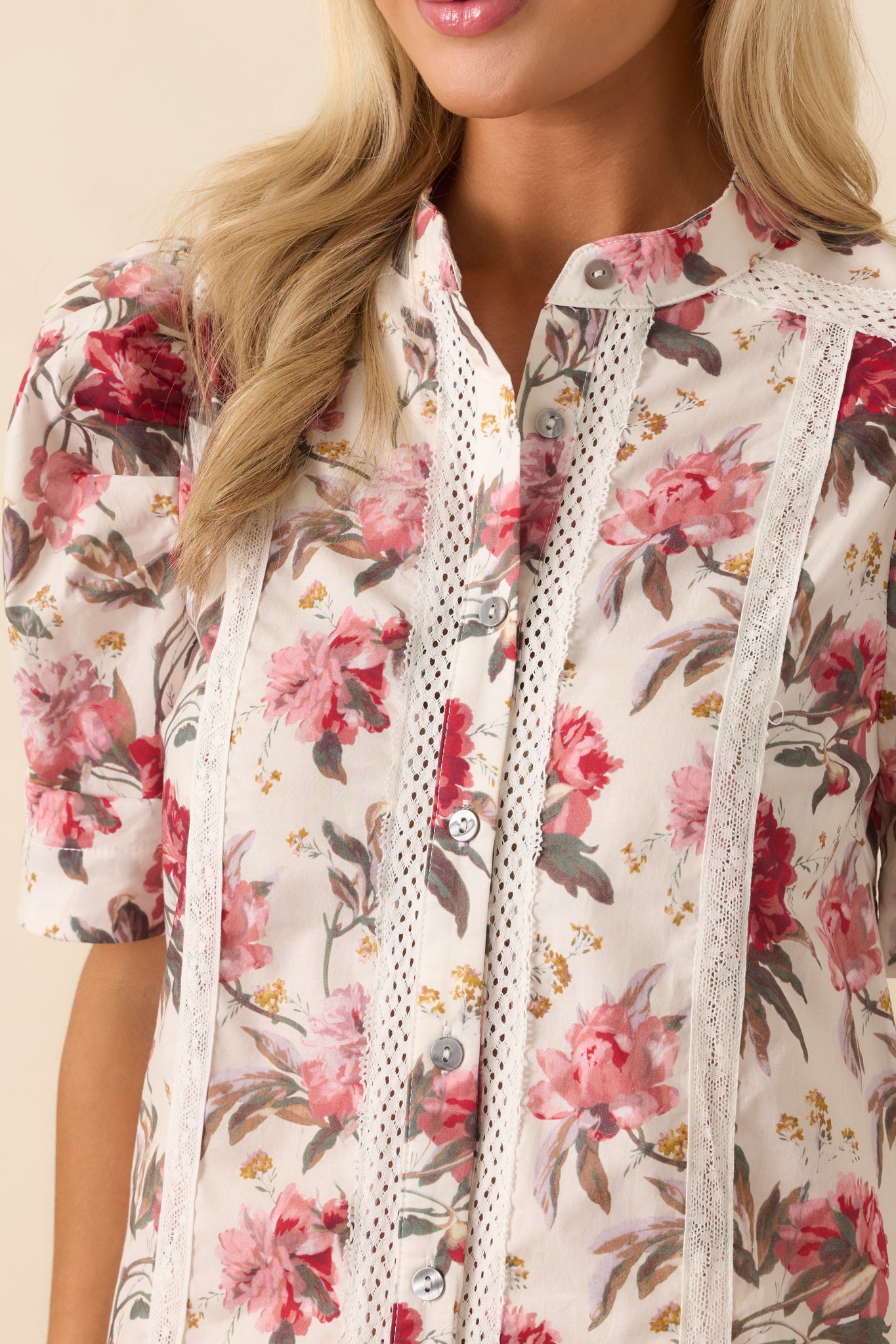 On Your Mind Pink Multi Floral Print Cotton Button Front Top