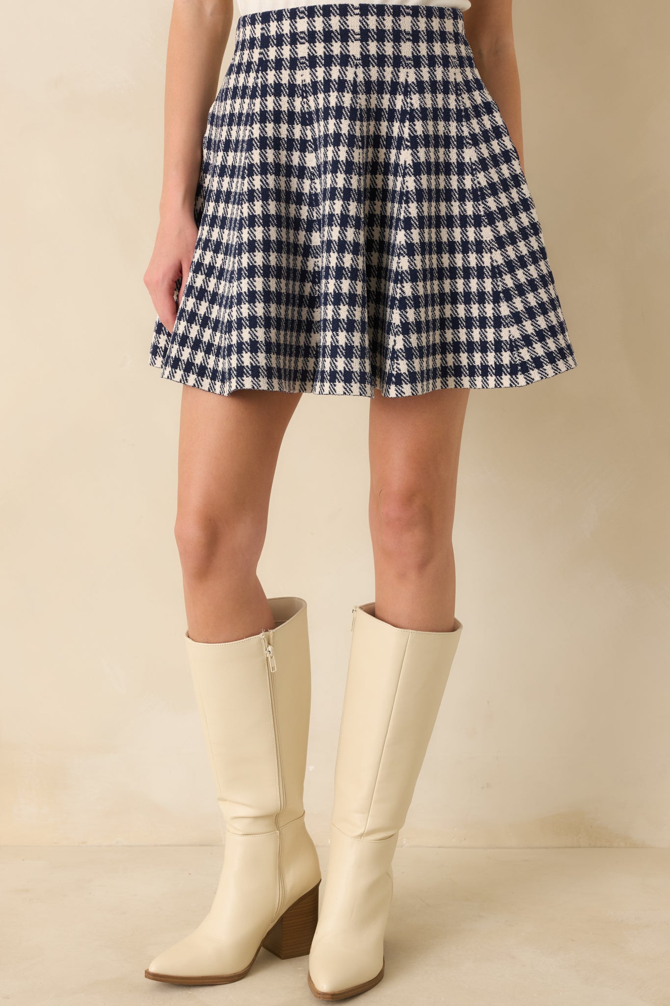 Prepped For Anything Navy Blue Gingham Knit Mini Skirt
