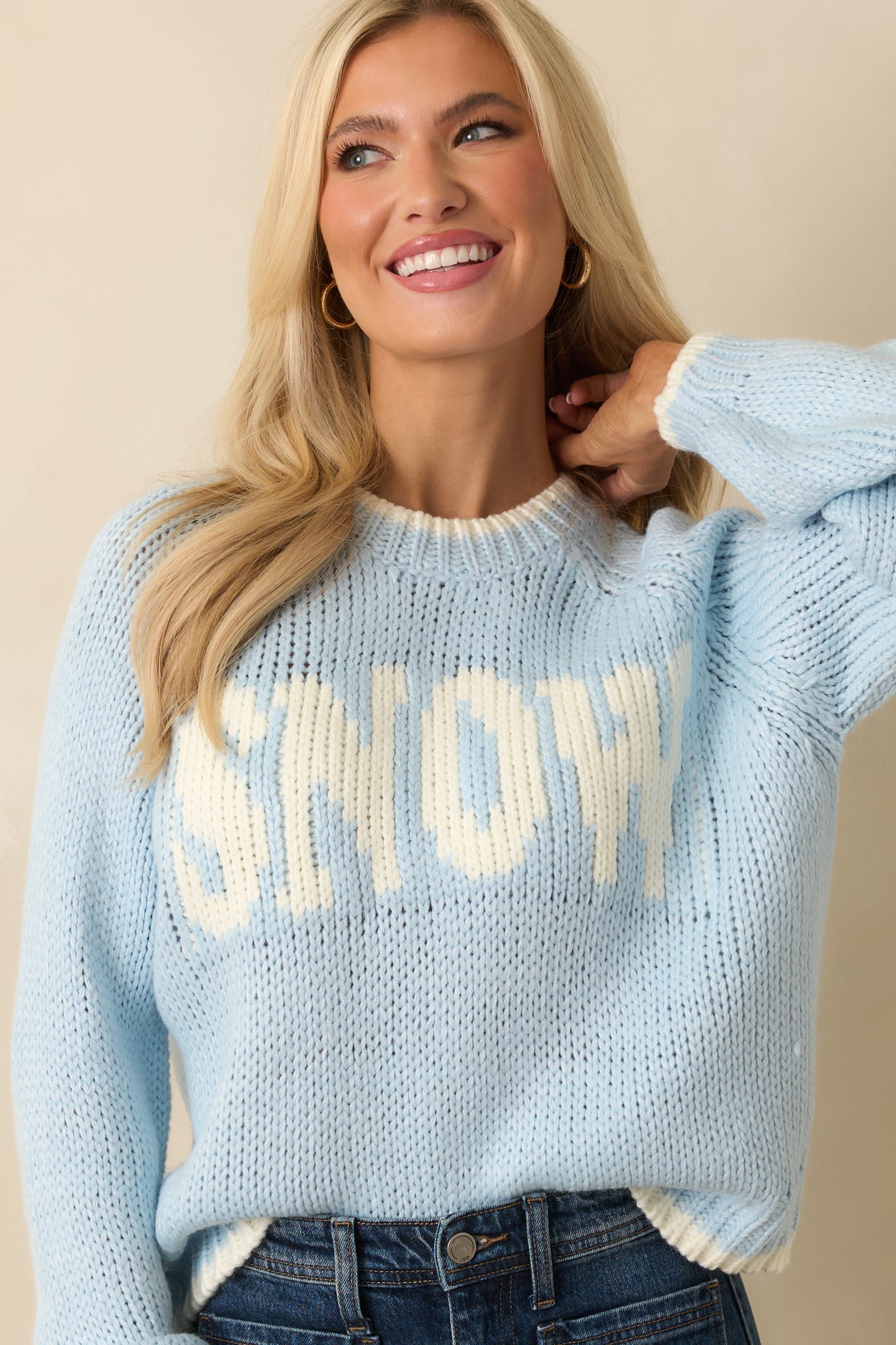 Wishful Thoughts Light Blue Knit Snow Sweater