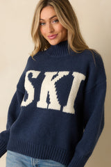 Ski Ya Soon Navy Blue Knit Turtleneck Ski Sweater