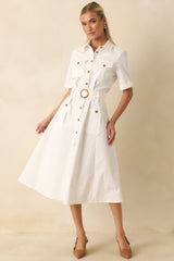 Prosperina Bentley White Cotton Twill Utility Midi Dress