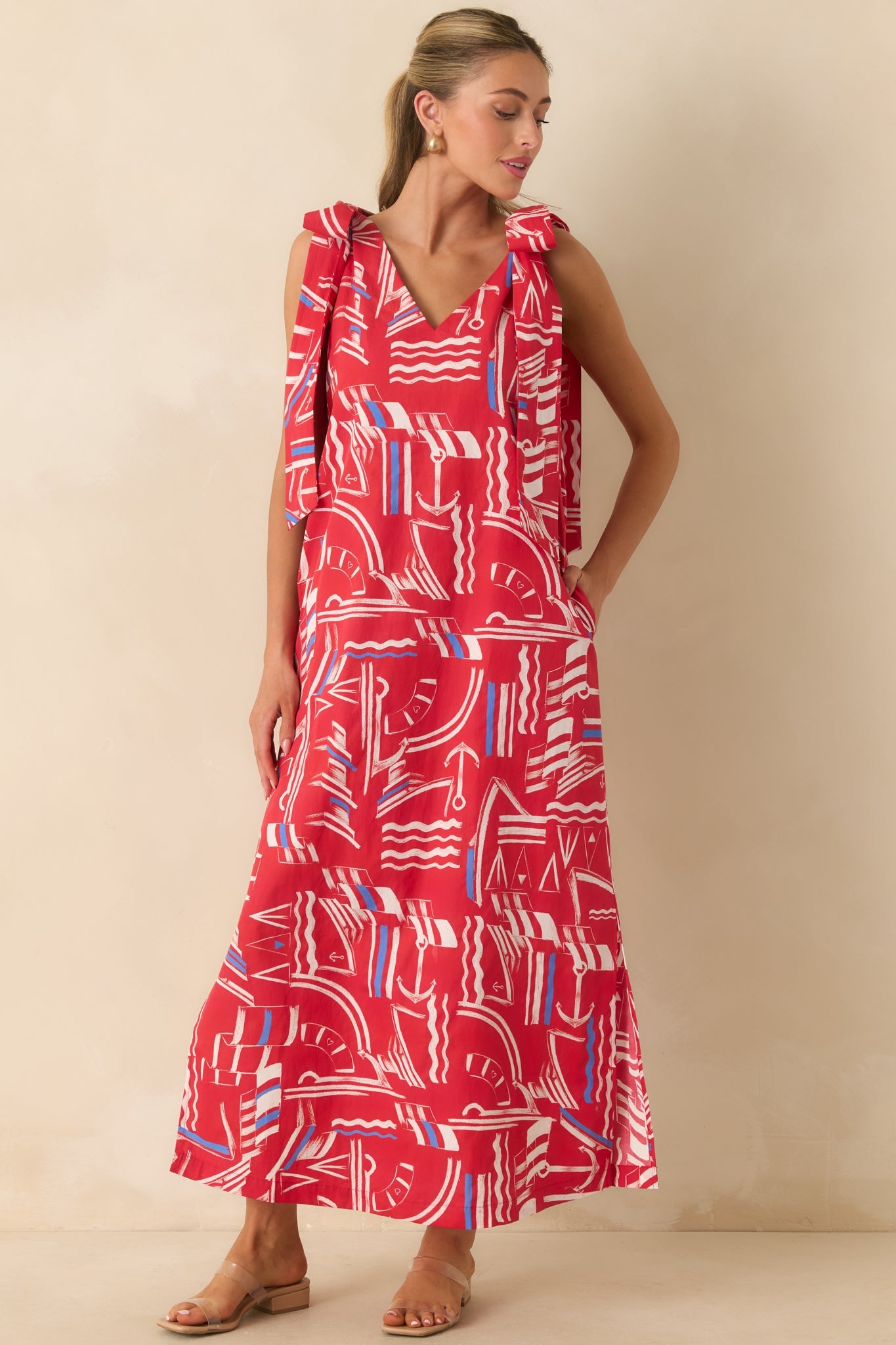 Prosperina Arden Red Multi Yacht Club Cotton Maxi Dress