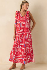 Prosperina Arden Red Multi Yacht Club Cotton Maxi Dress