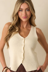 Part Of My Routine Ivory Button Front Sweater Vest