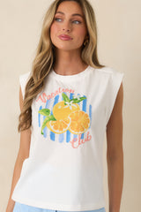 Already on Vacation White Cotton Vacation Club Sleeveless Tee