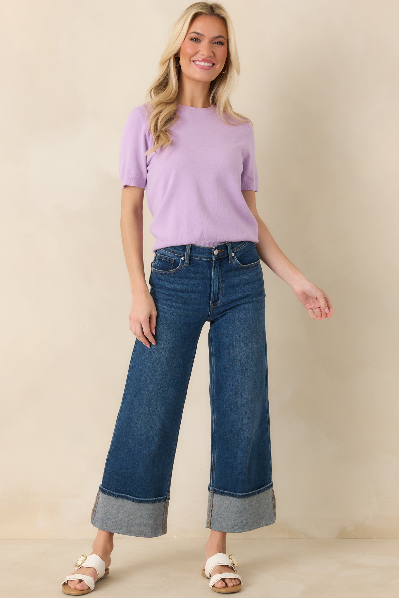Always A Favorite Lavender Short Sleeve Knit Top