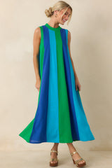 Sunset on Repeat Green & Blue Colorblock Sleeveless Midi Dress