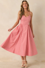 Weekend on the Coast Poppy Red Gingham Sleeveless Midi Dress