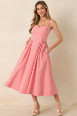 Weekend on the Coast Poppy Red Gingham Sleeveless Midi Dress
