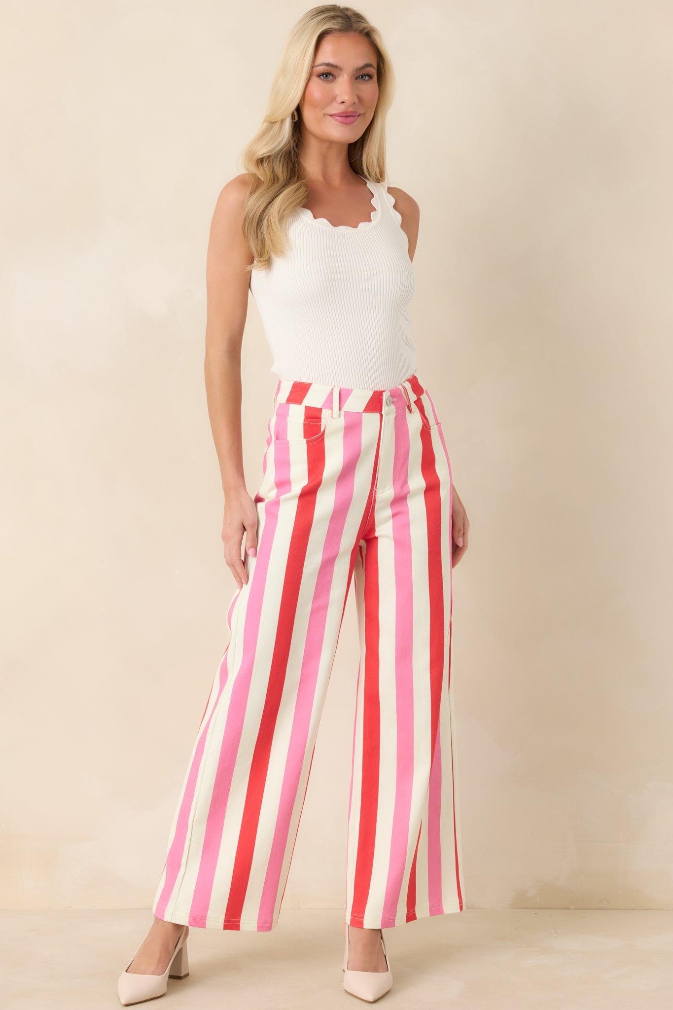 Making It Bright Pink Multi Striped Wide Leg Pants