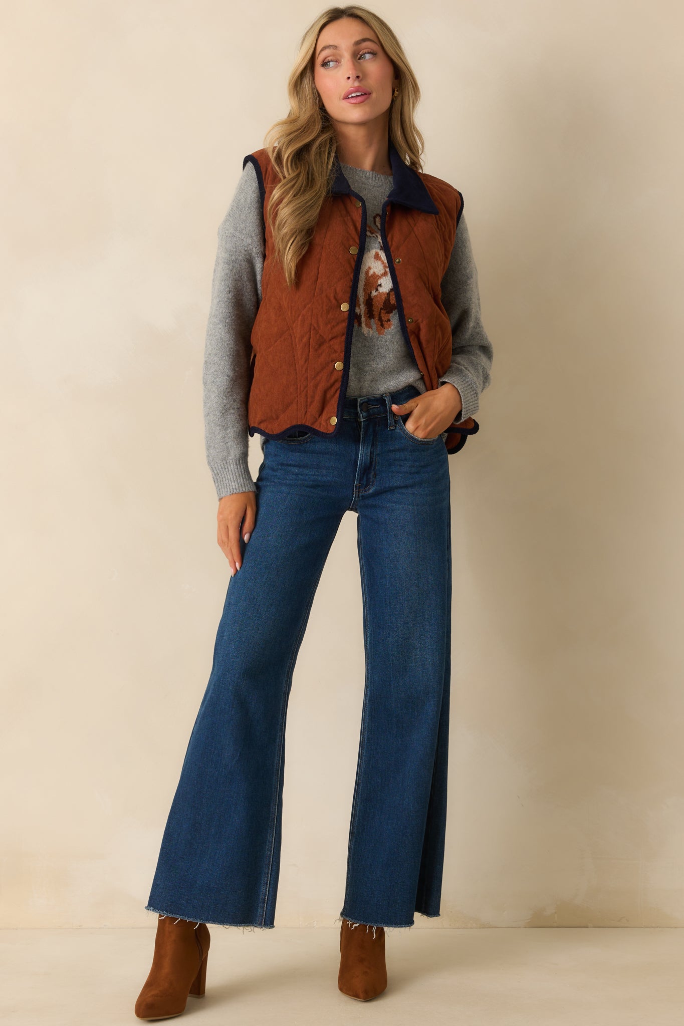 Across The Orchard Ginger Brown Corduroy Button Up Vest