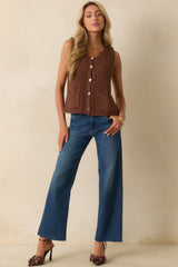 Without Hesitation Brown Knit Button Front Sweater Vest