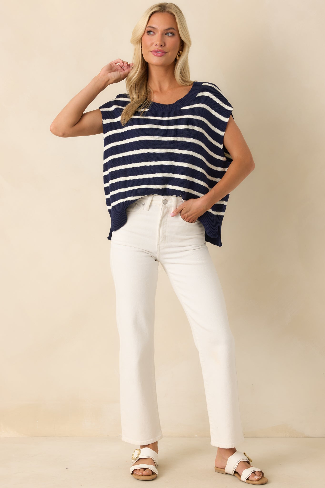 Daring Diva Navy Stripe Oversized Sweater Vest