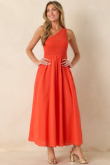 FRNCH Liberatore Coral Orange One-Shoulder Cotton Maxi Dress