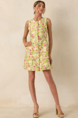 Fresh Picked Feelings Yellow Multi Floral Button Front Sleeveless Mini Dress