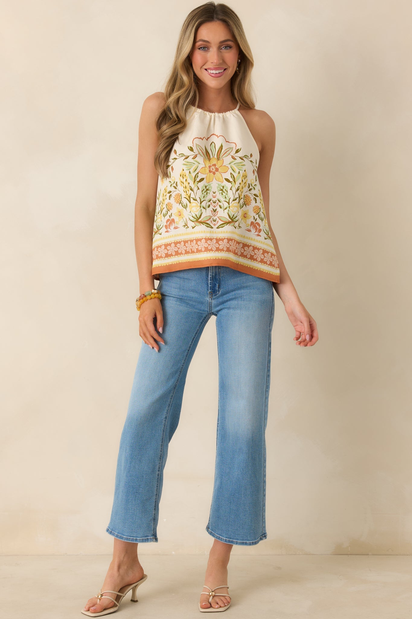 Sunny Side of Life Terracotta Orange Multi Floral Print Tie-Back Top