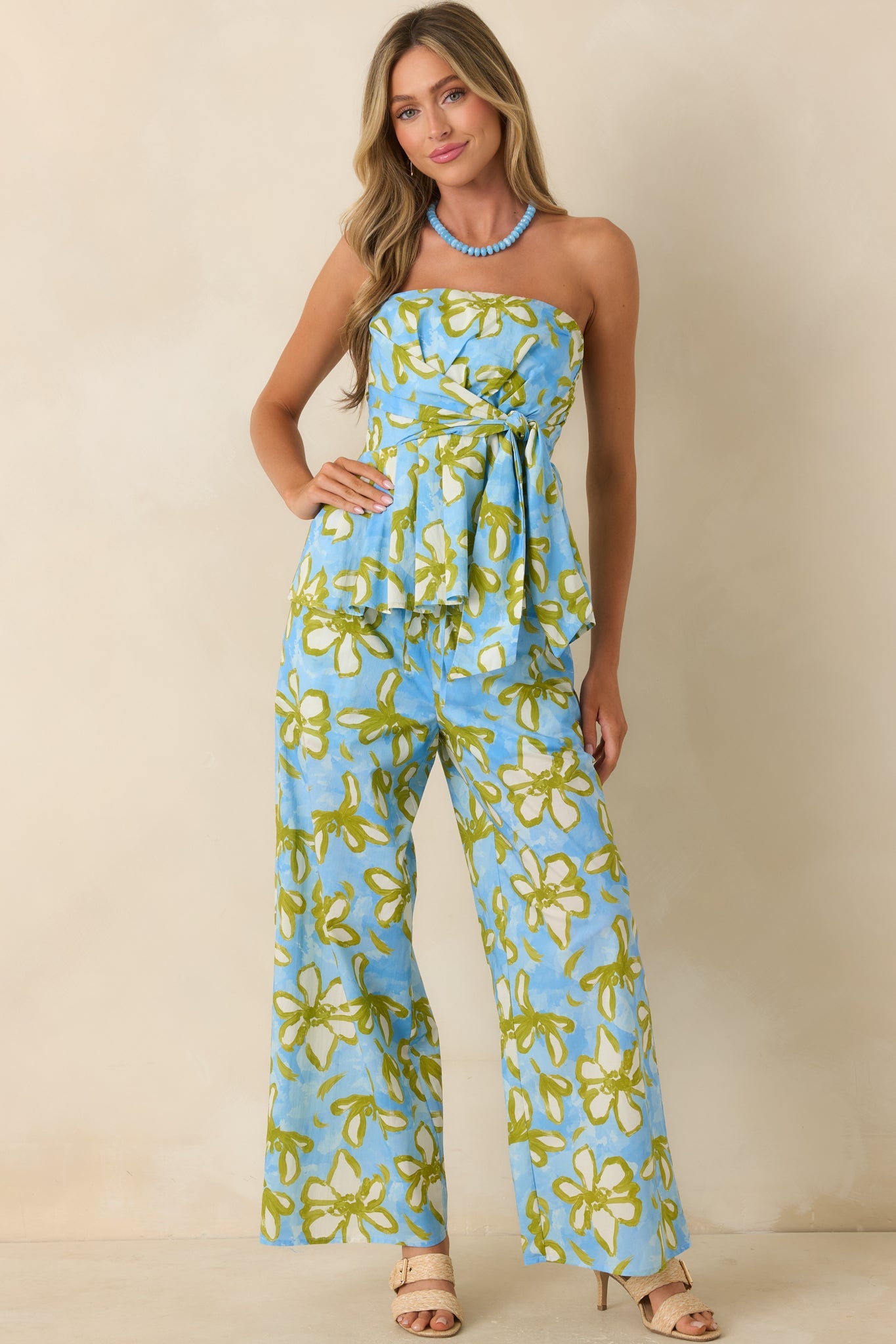 Flower Power Move Blue Floral Cotton Peplum Top