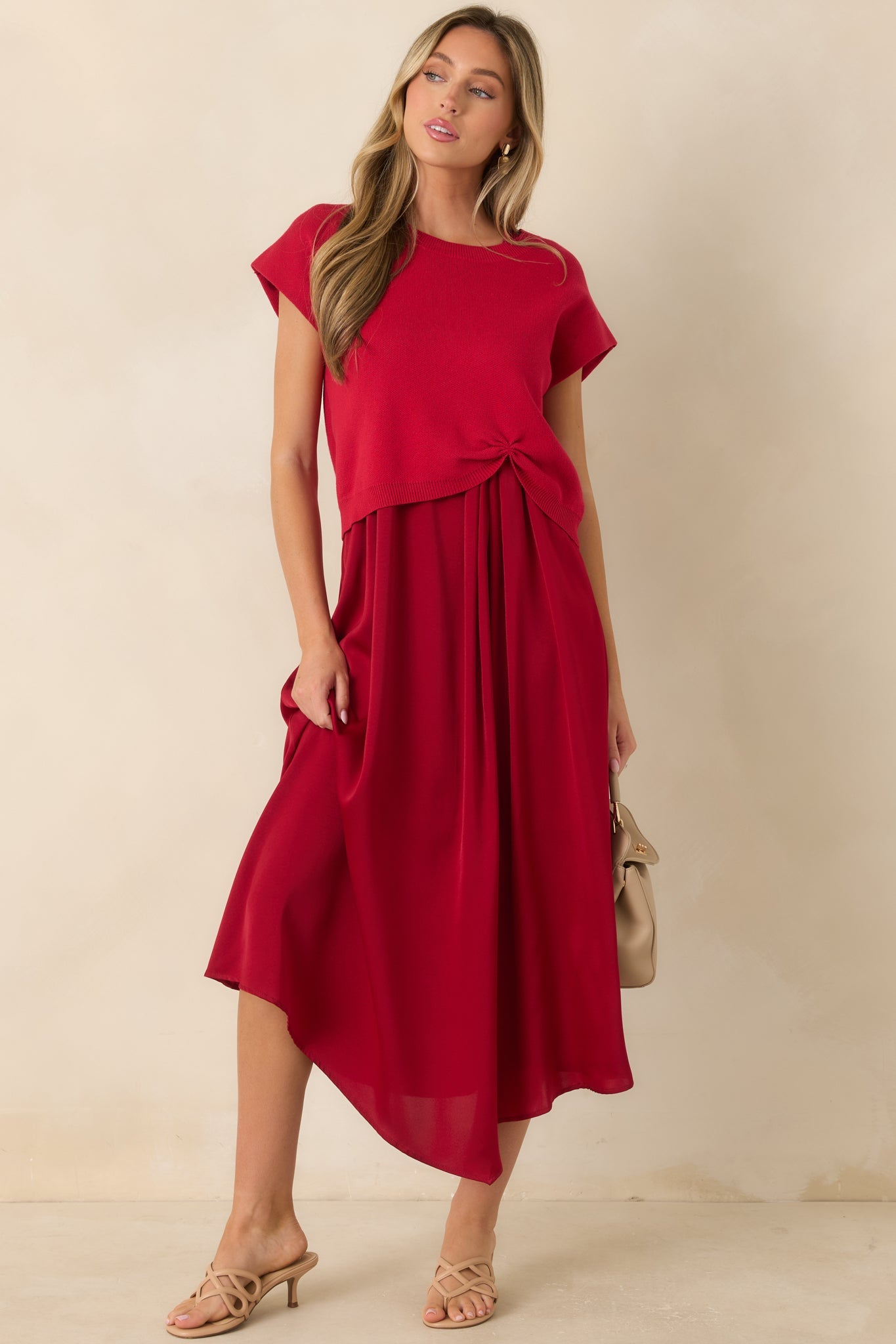 All Pulled Together Red Knit Sweater