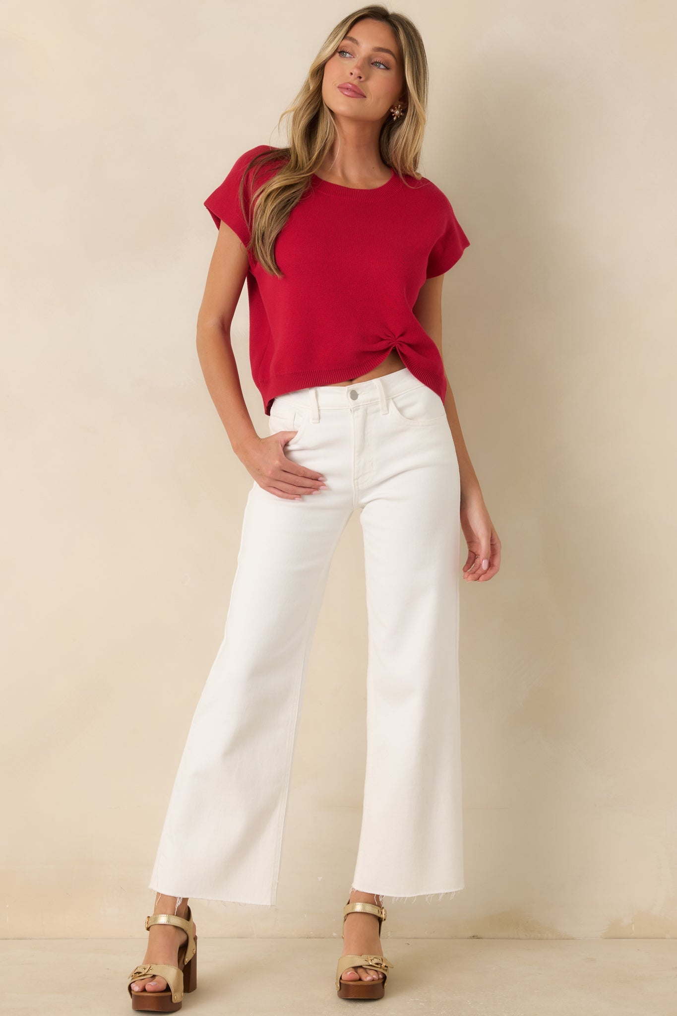 All Pulled Together Red Knit Sweater