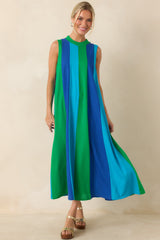 Sunset on Repeat Green & Blue Colorblock Sleeveless Midi Dress