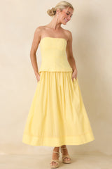 You Already Know Yellow Cotton Bustier Bodice Strapless Midi Dress
