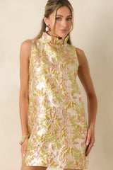 Prosperina Cecily Champagne Metallic Floral Jacquard Mini Dress