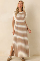Keep It Straight Taupe Stripe Stretch Knit Maxi Dress