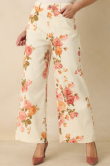 Grace in Motion Pink Floral Print Cotton Wide Leg Pants