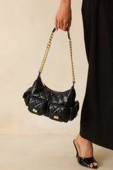 Little Something Extra Black Faux Leather Quilted Handbag
