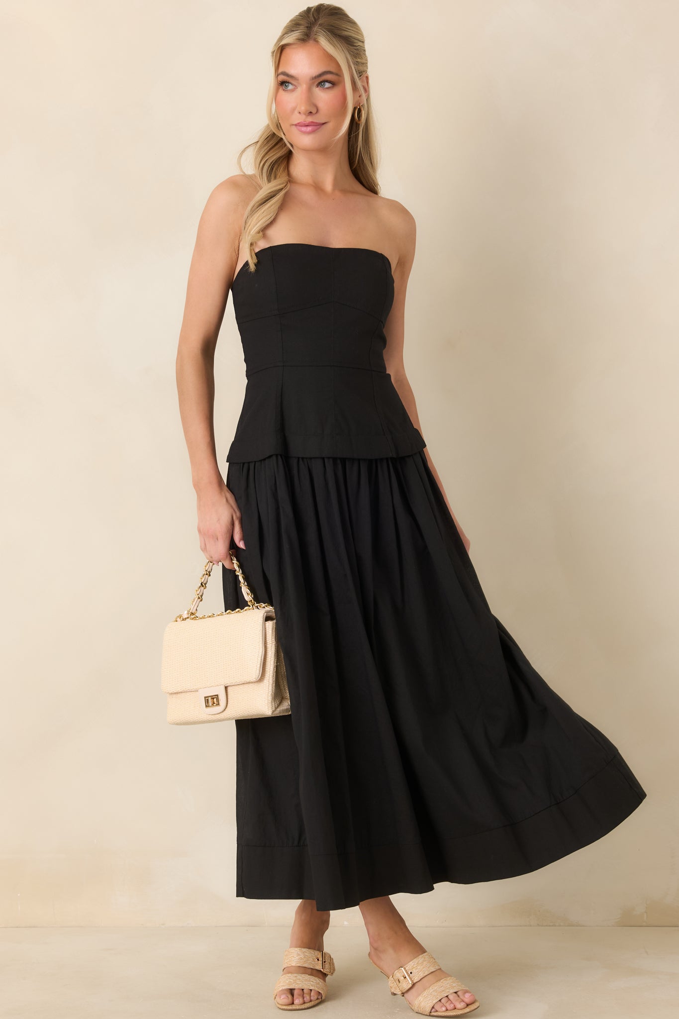 You Already Know Black Cotton Bustier Bodice Midi Dress