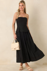 You Already Know Black Cotton Bustier Bodice Midi Dress