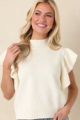 Watch Her Work Ivory Knit Flutter Sleeve Top