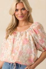 All Good Signs Pink Floral Print Cotton Button Front Top