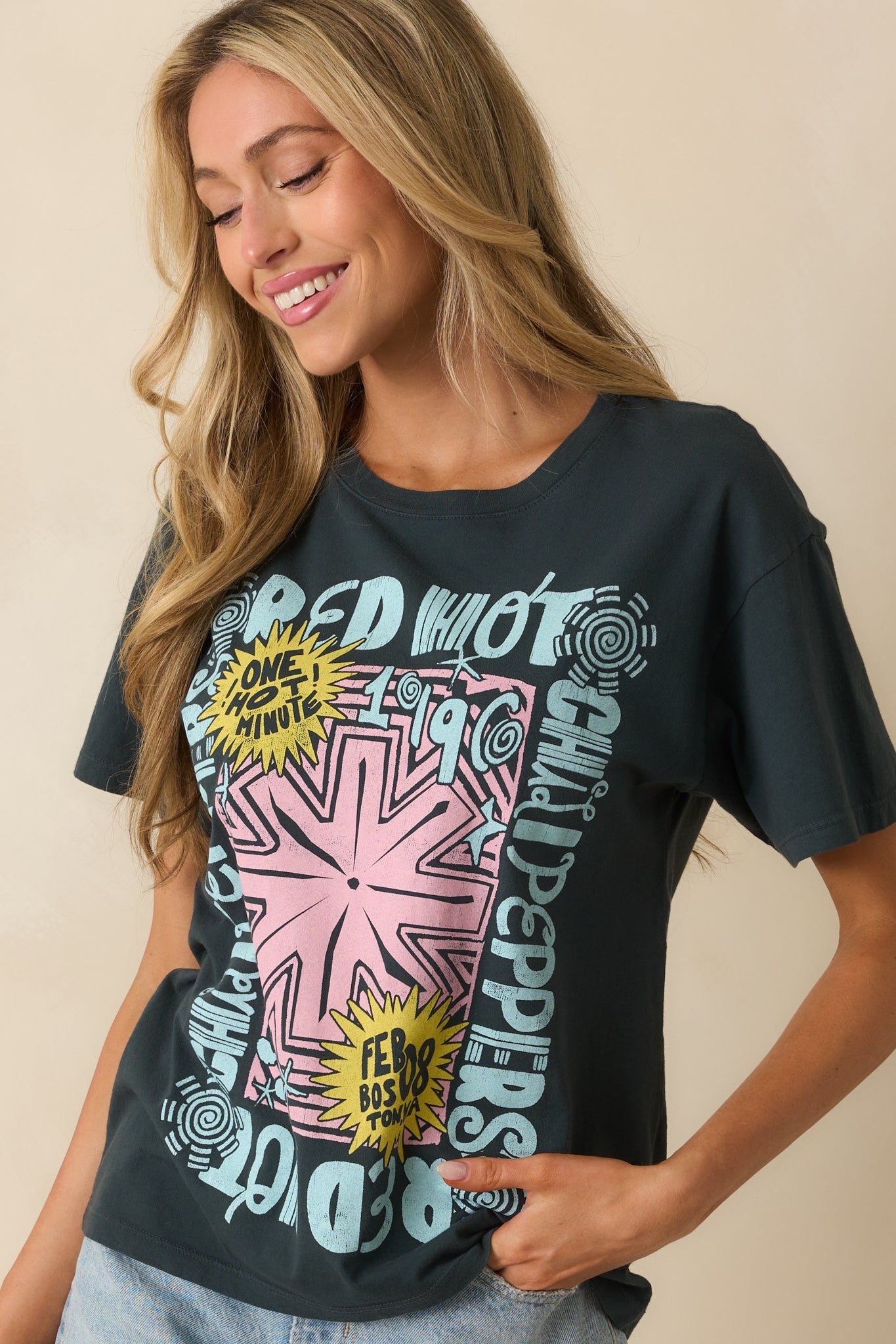 Red Hot Chili Peppers Black Cotton One Minute Boyfriend Tee