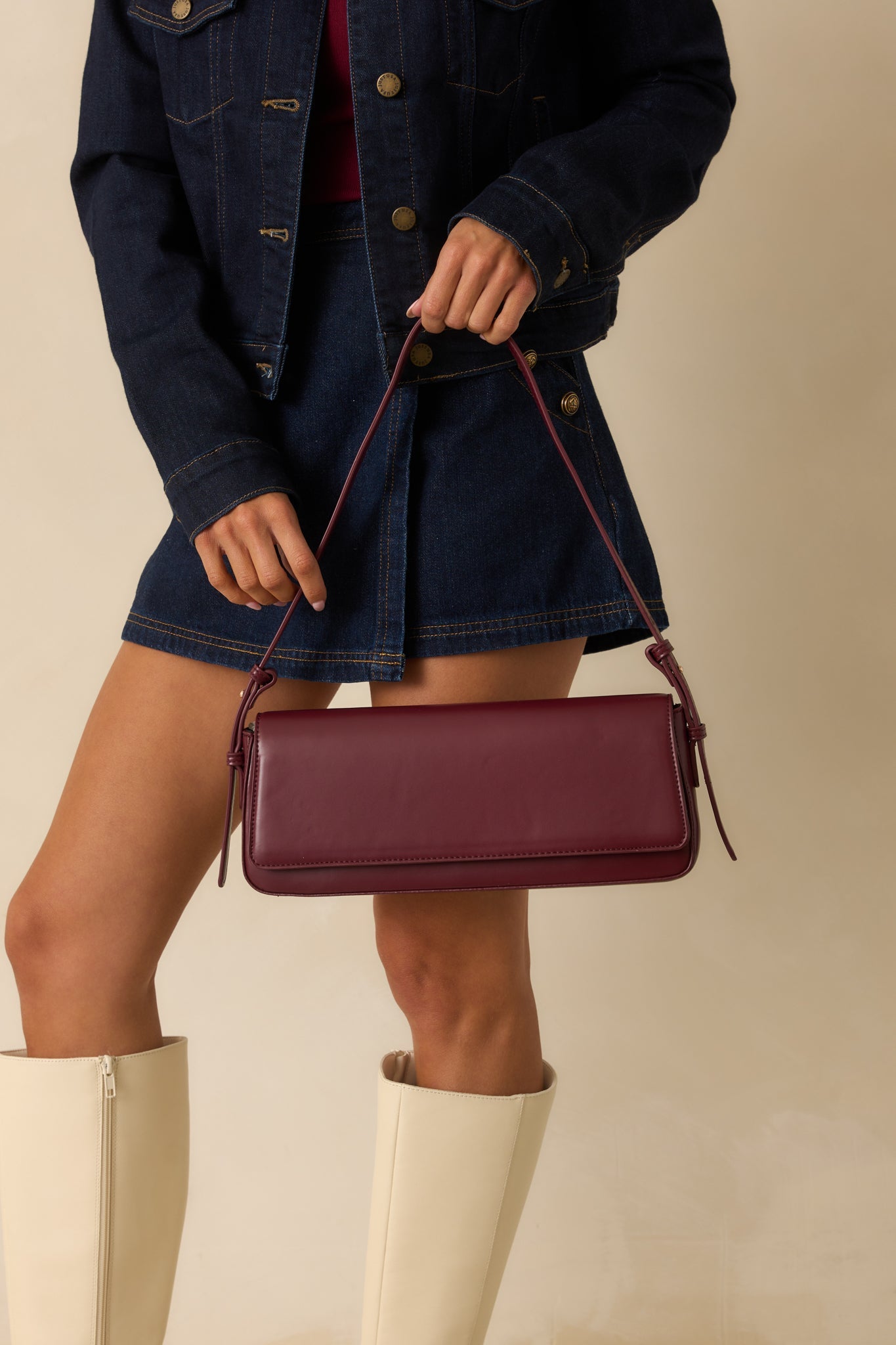 Don't Doubt Me Burgundy Faux Leather Baguette Handbag