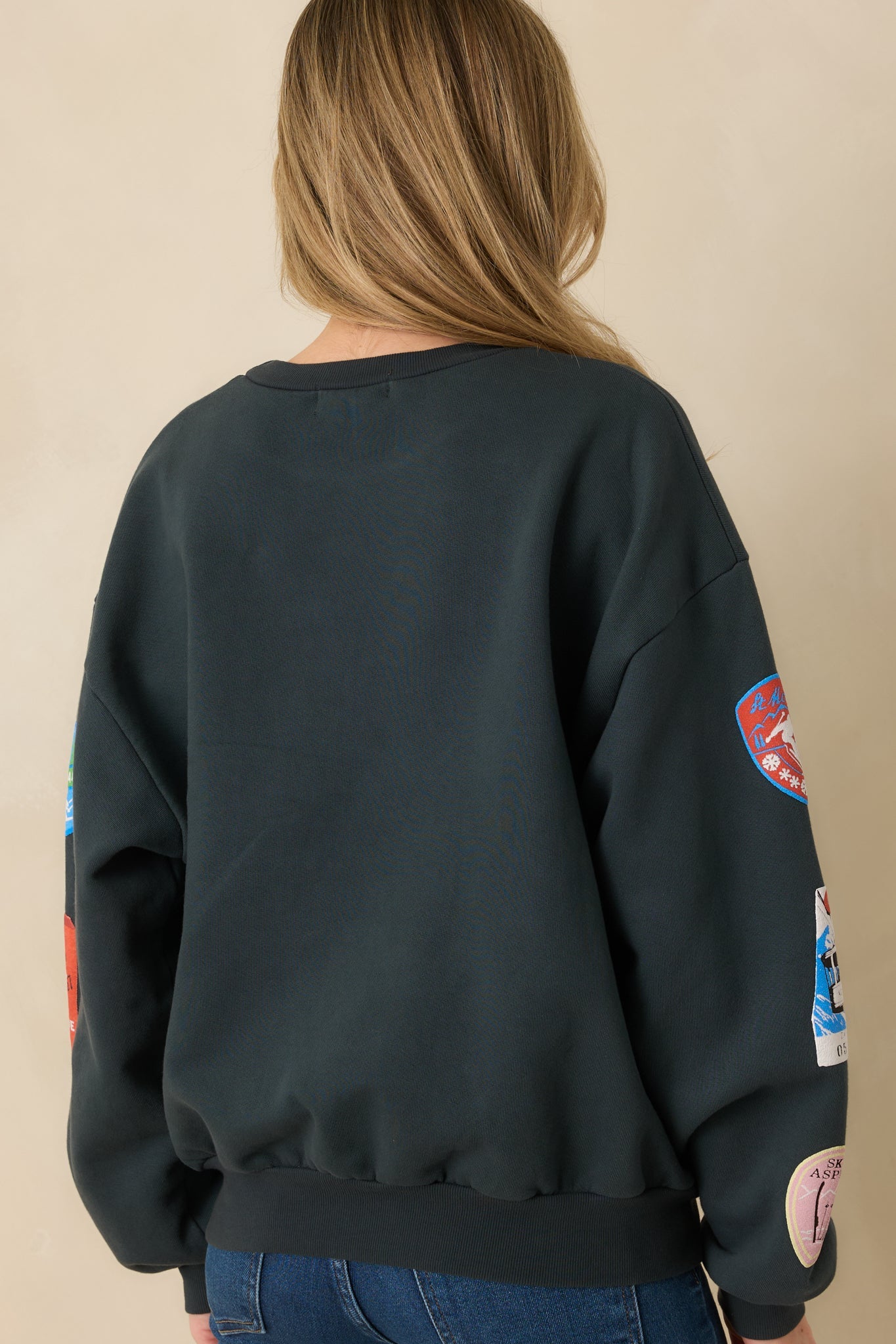 Summit Souvenirs Vintage Black Cotton Ski Patch Crewneck Sweatshirt