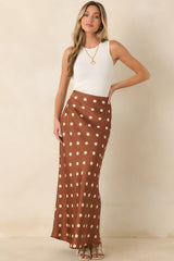 She's All Class Brown Polka Dot Satin Maxi Skirt