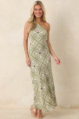 MINKPINK Remi Olive Paisley Bias Midi Dress