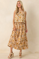 Easy to Love Marigold & Olive Green Floral Cotton Maxi Skirt
