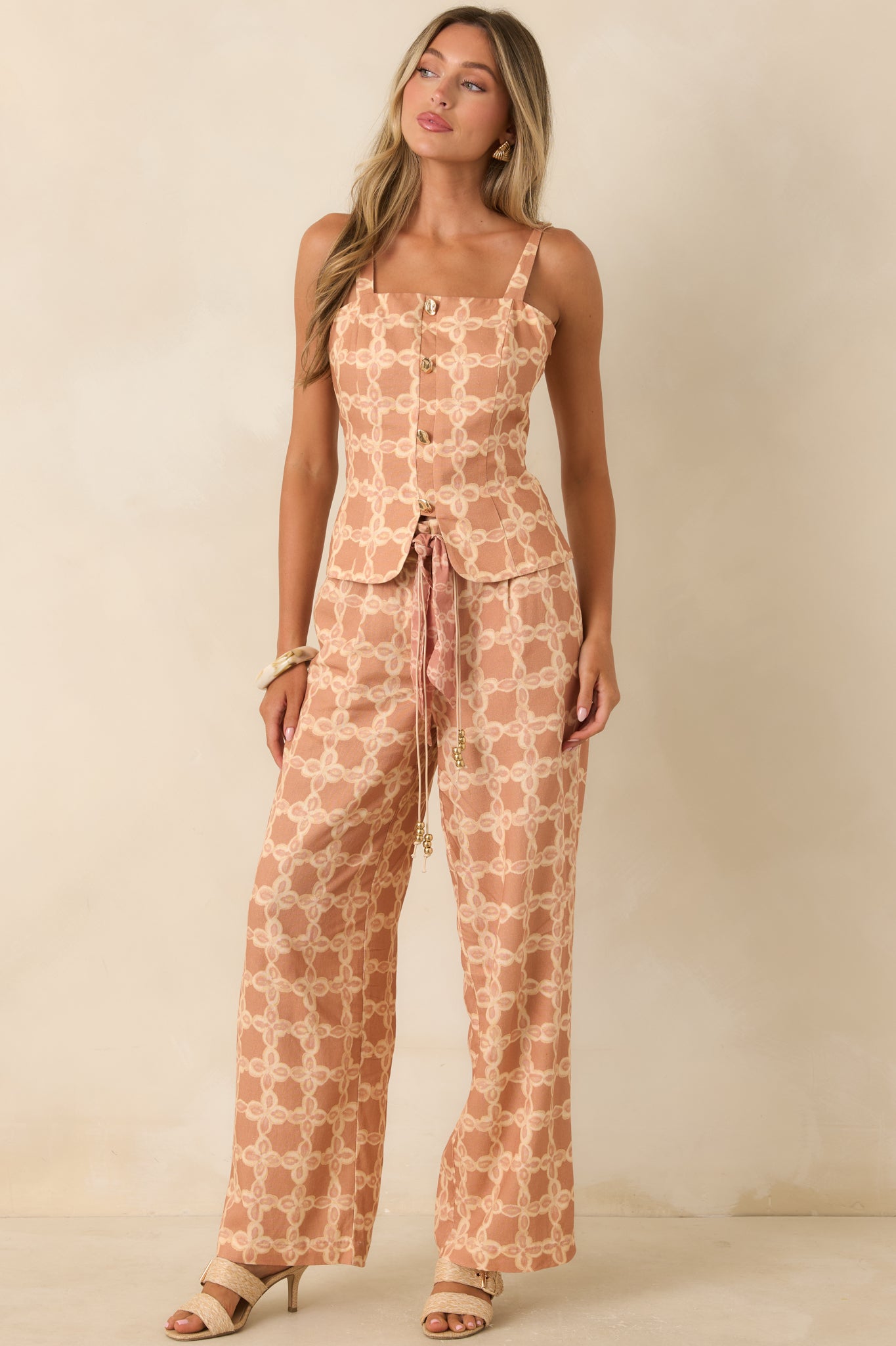 Write Me Back Tan & Ivory Printed Wide Leg Pants